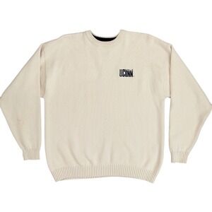 Ahead UCONN Huskies Golf Sweater Mens L Cream Pullover Crew Neck Cotton Read